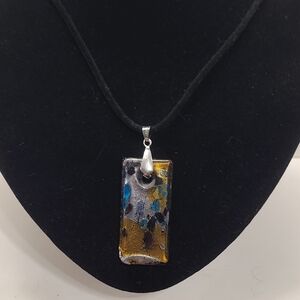 Elegant Multicolor Glass Murano Style 18K GP Pendant Necklace